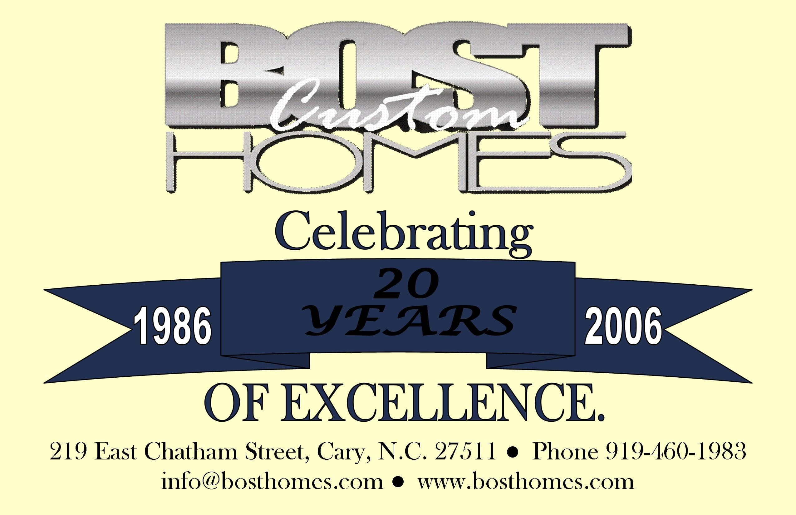 Bost Custom Homes 20th anniversary advertisement, 1986–2006